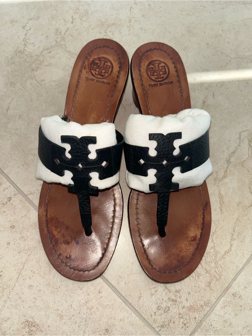 Tory Burch Black Leather Sandals. Slides size 9